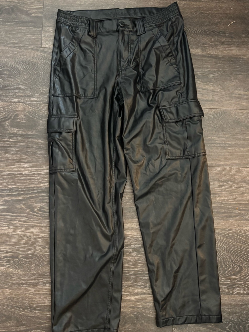 American Eagle Black Faux Leather cargo pants size 10